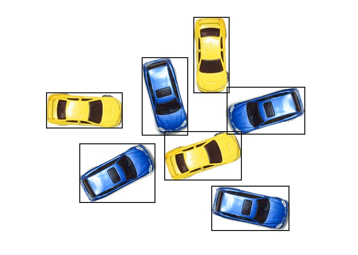 Example of SuaKIT detection features of found blue and yellow cars